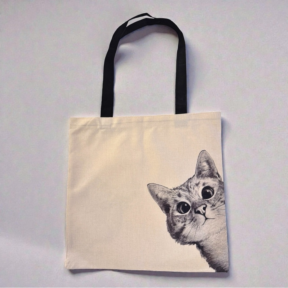 Curious Cat Double Sided Print Lightweight Tote Bag